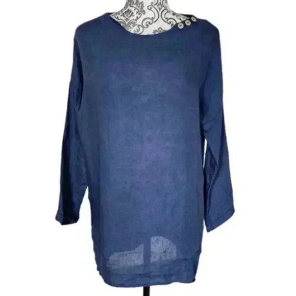 Linen Fairytales Tunic Top Whimsigpth Navy Blue Boat Neck Solid Women's Small - Picture 7 of 14